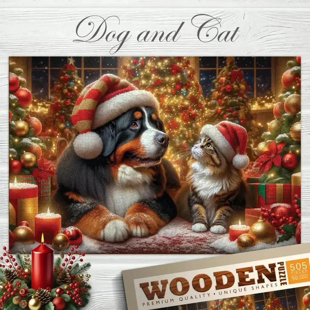 Trepuslespill Hund og Katt Julemotiv Sjarmerende Familier-Wooden City-Kvalitetstid AS