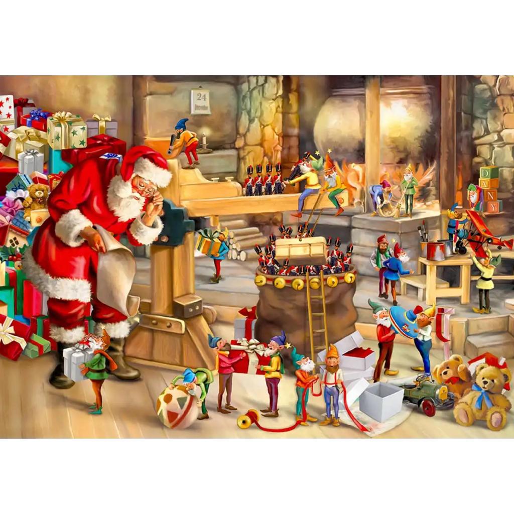 Trepuslespill Veggdekor Santa Workshop Koselig Familiemoro-Wooden City-Kvalitetstid AS