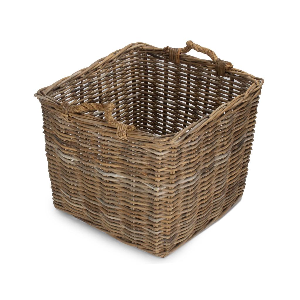 Vedkurv I Grå Rotting Stor 52x52x45 Cm Willow Direct-Willow Direct-Kvalitetstid AS