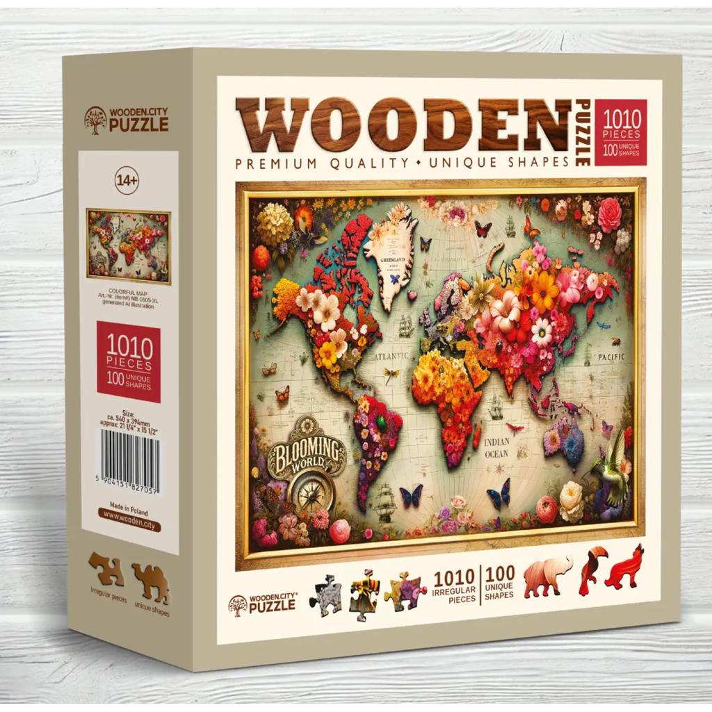 Colorful Map 1000 Brikker Veggpuslespill Dekorativt Moderne-Wooden City-Kvalitetstid AS