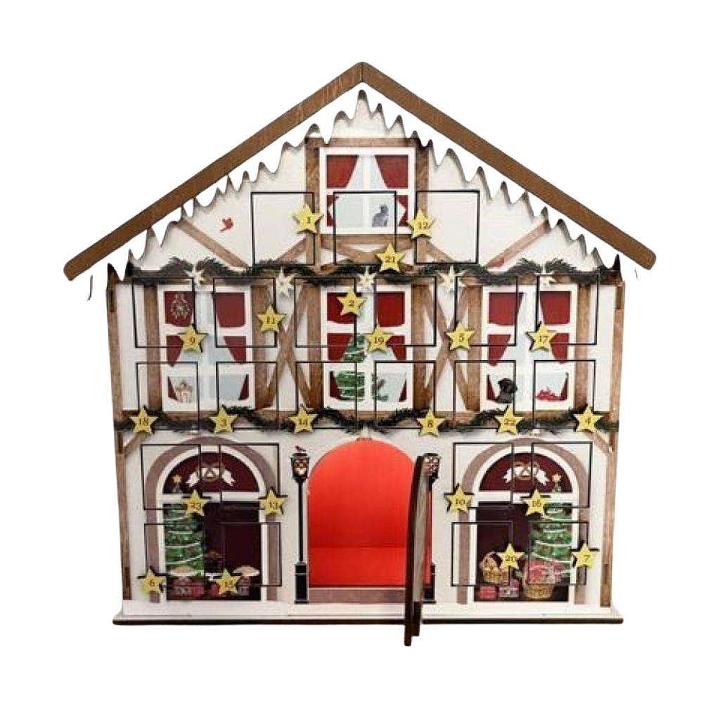 Adventskalender Trehus 24 Skuffer Tradisjonell Juledekor-Musicbox world-Kvalitetstid AS