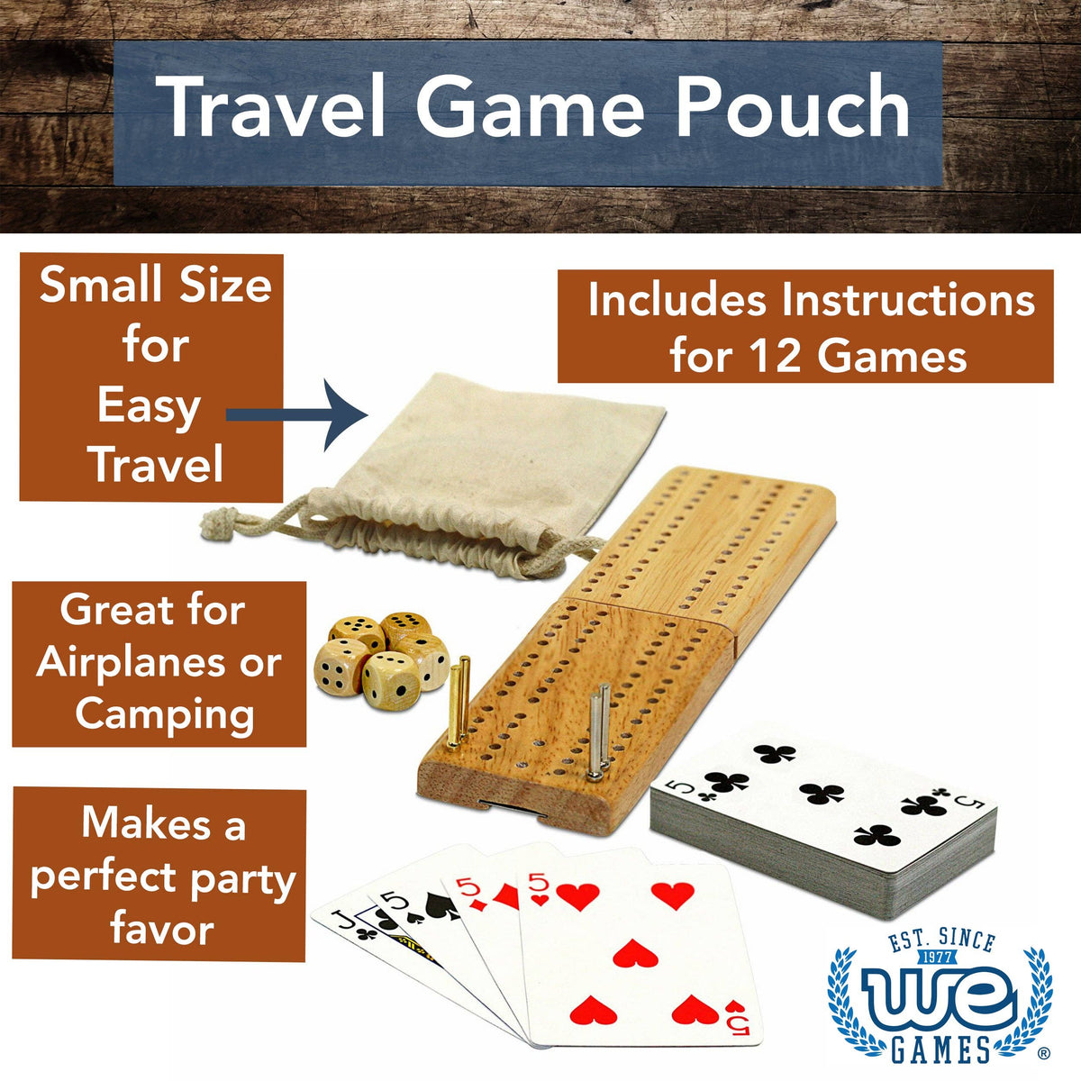 Cribbage reisesett med kort og terninger | WE Games
