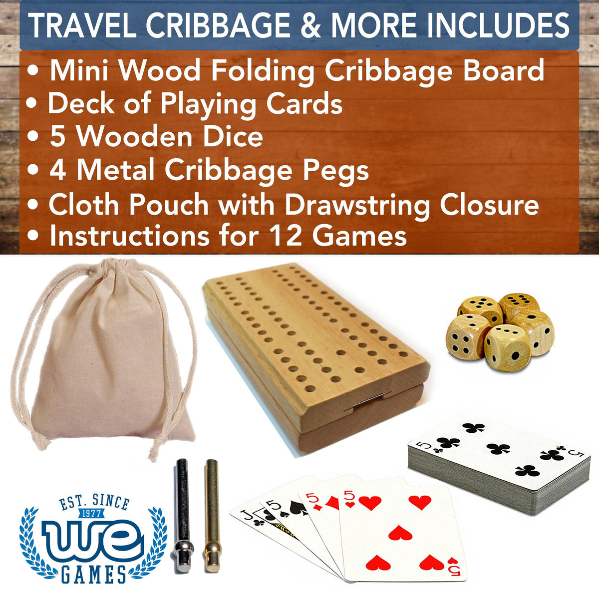Cribbage reisesett med kort og terninger | WE Games