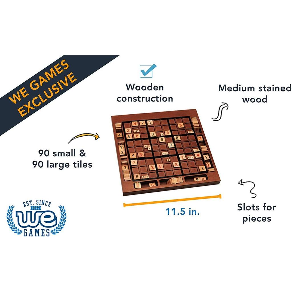 Sudoku i tre – brett med brikker i valnøttfinish | WE Games | Wood Expressions