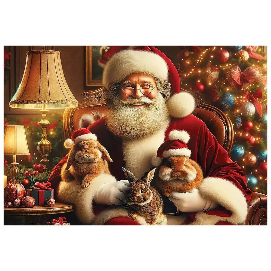 Trepuslespill Jul Santa Og Søte Kaniner Veggdekor Familie-Wooden City-Kvalitetstid AS