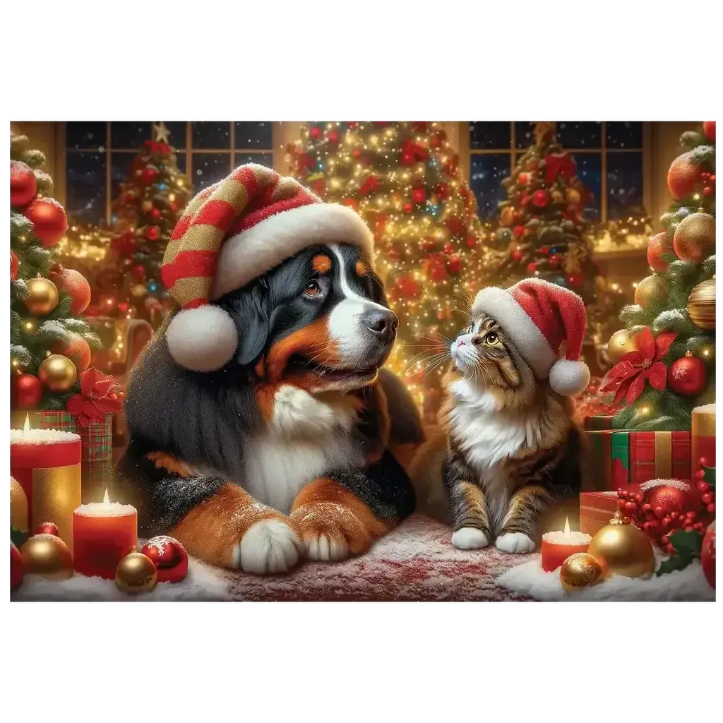 Trepuslespill Hund og Katt Julemotiv Sjarmerende Familier-Wooden City-Kvalitetstid AS