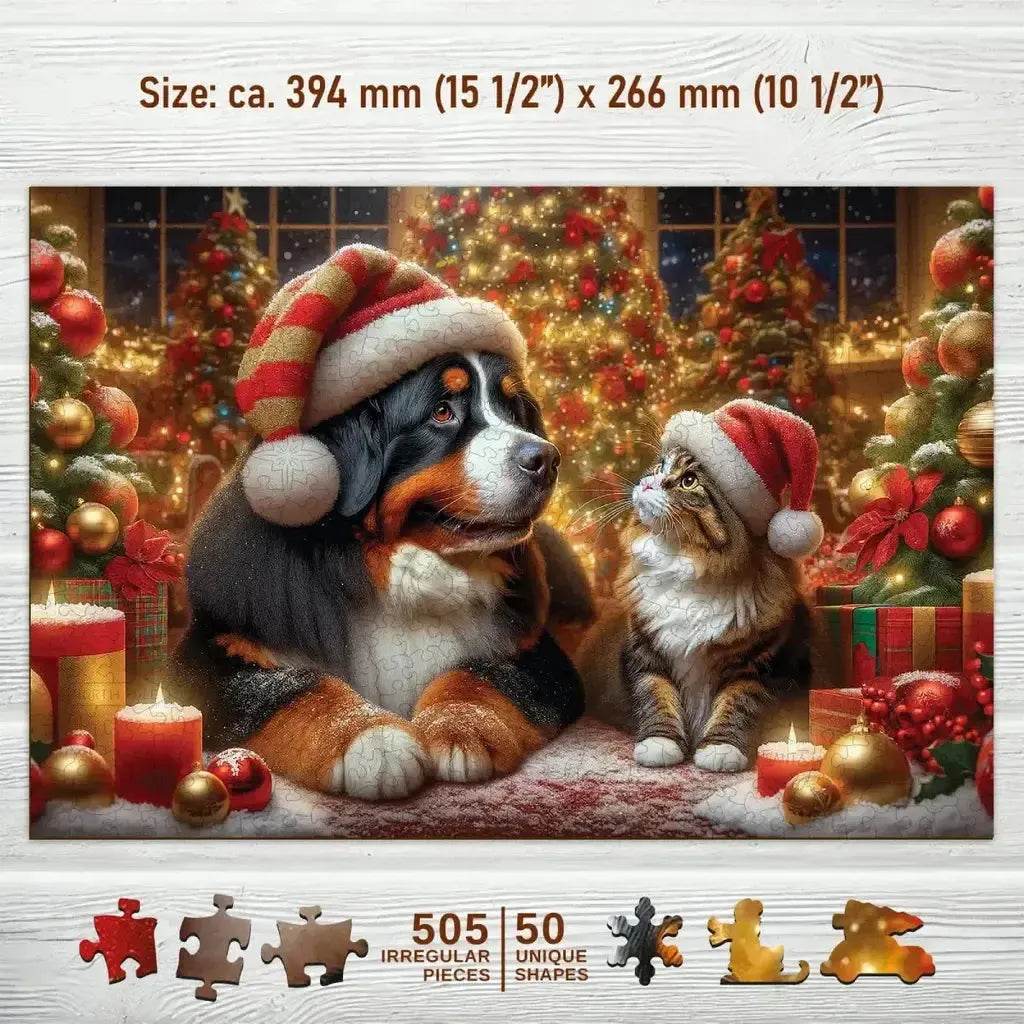 Trepuslespill Hund og Katt Julemotiv Sjarmerende Familier-Wooden City-Kvalitetstid AS