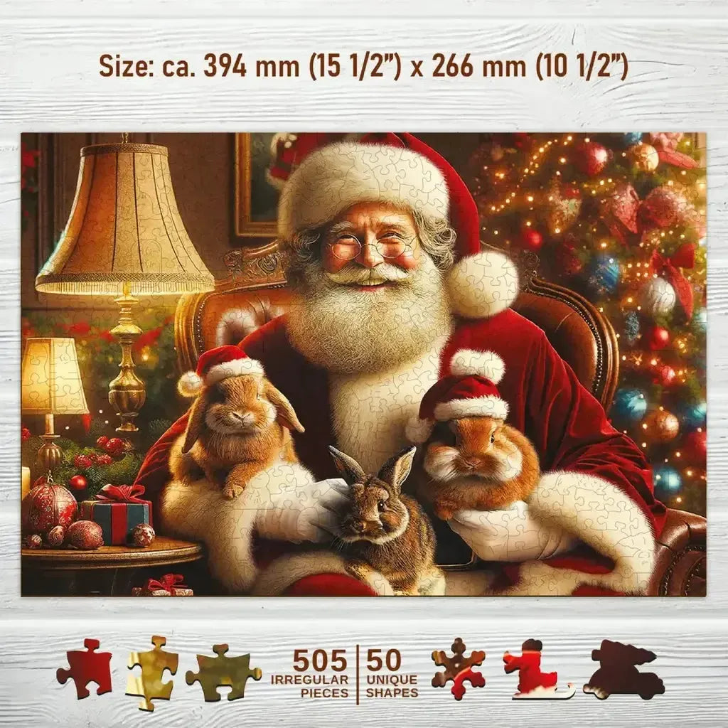 Trepuslespill Jul Santa Og Søte Kaniner Veggdekor Familie-Wooden City-Kvalitetstid AS