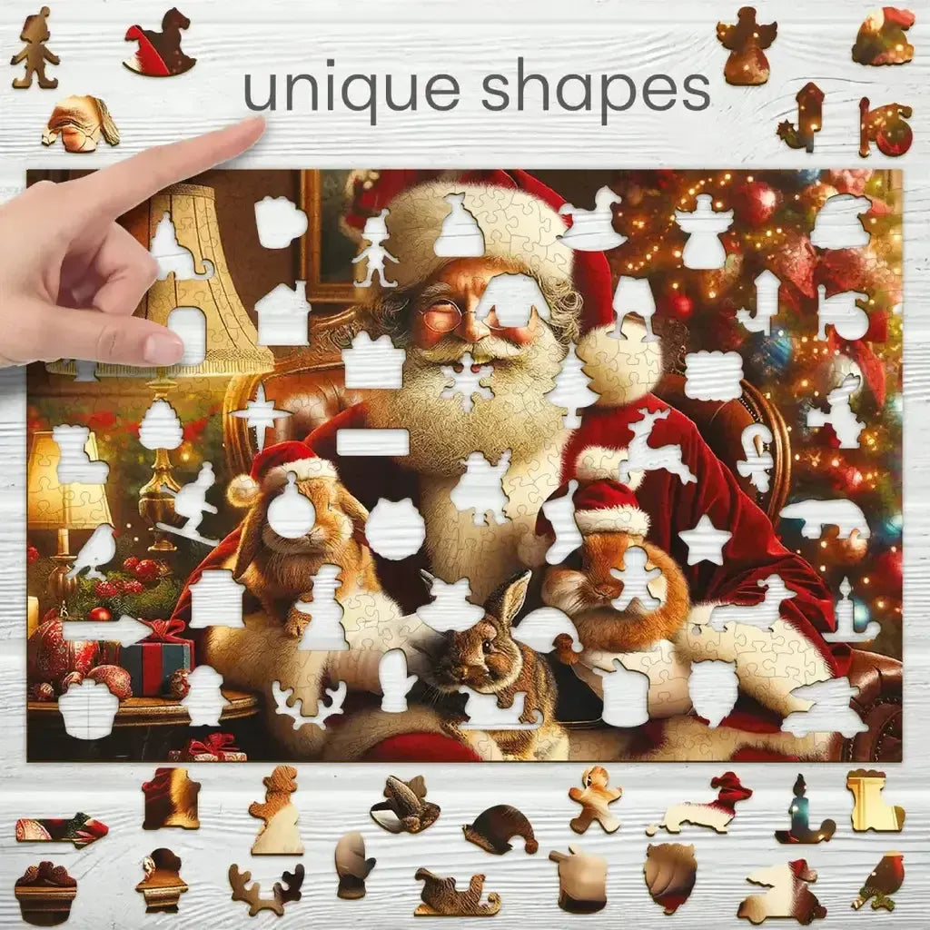 Trepuslespill Jul Santa Og Søte Kaniner Veggdekor Familie-Wooden City-Kvalitetstid AS
