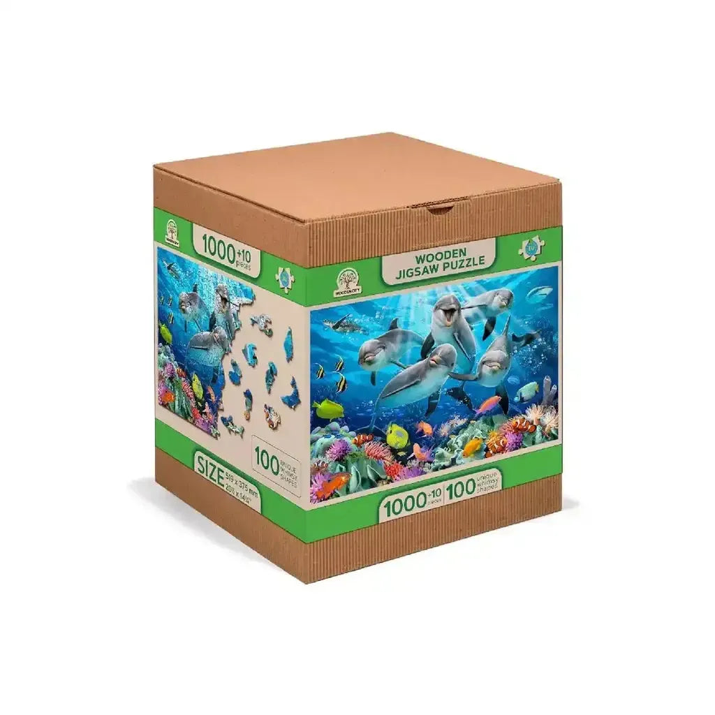 Happy Dolphins Tredekorasjon Lekent Gavevalg For Barnerom-Wooden City-Kvalitetstid AS