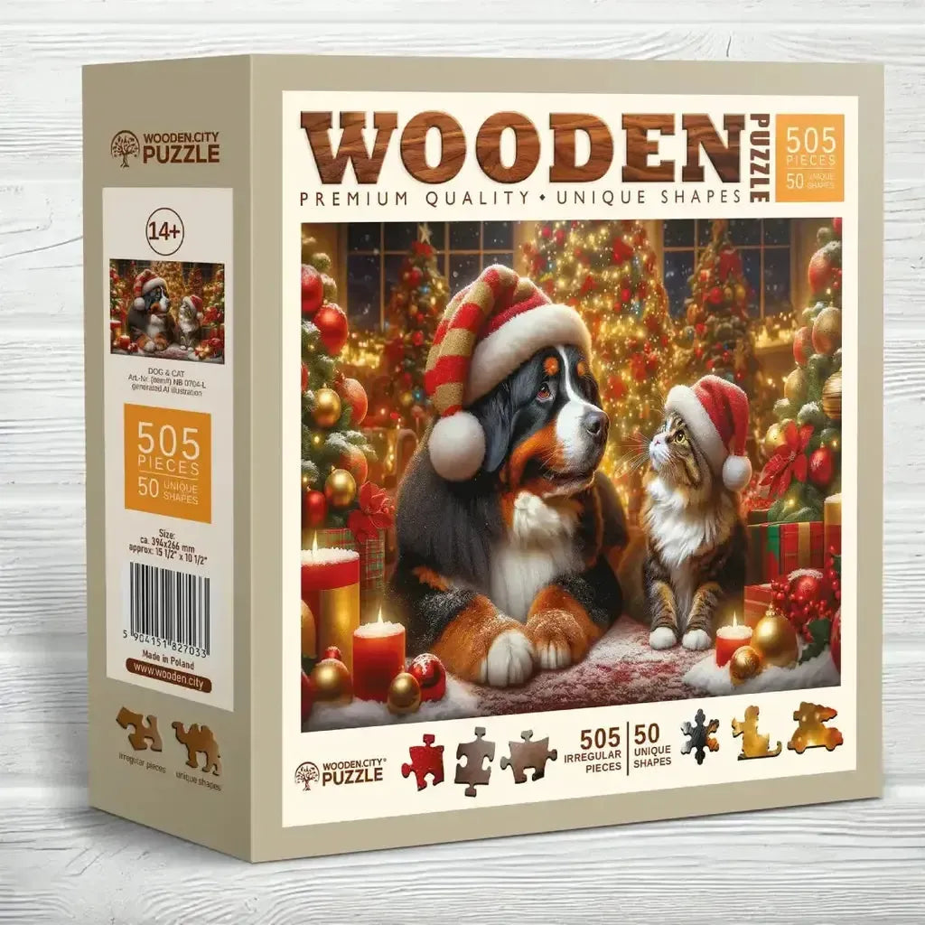 Trepuslespill Hund og Katt Julemotiv Sjarmerende Familier-Wooden City-Kvalitetstid AS