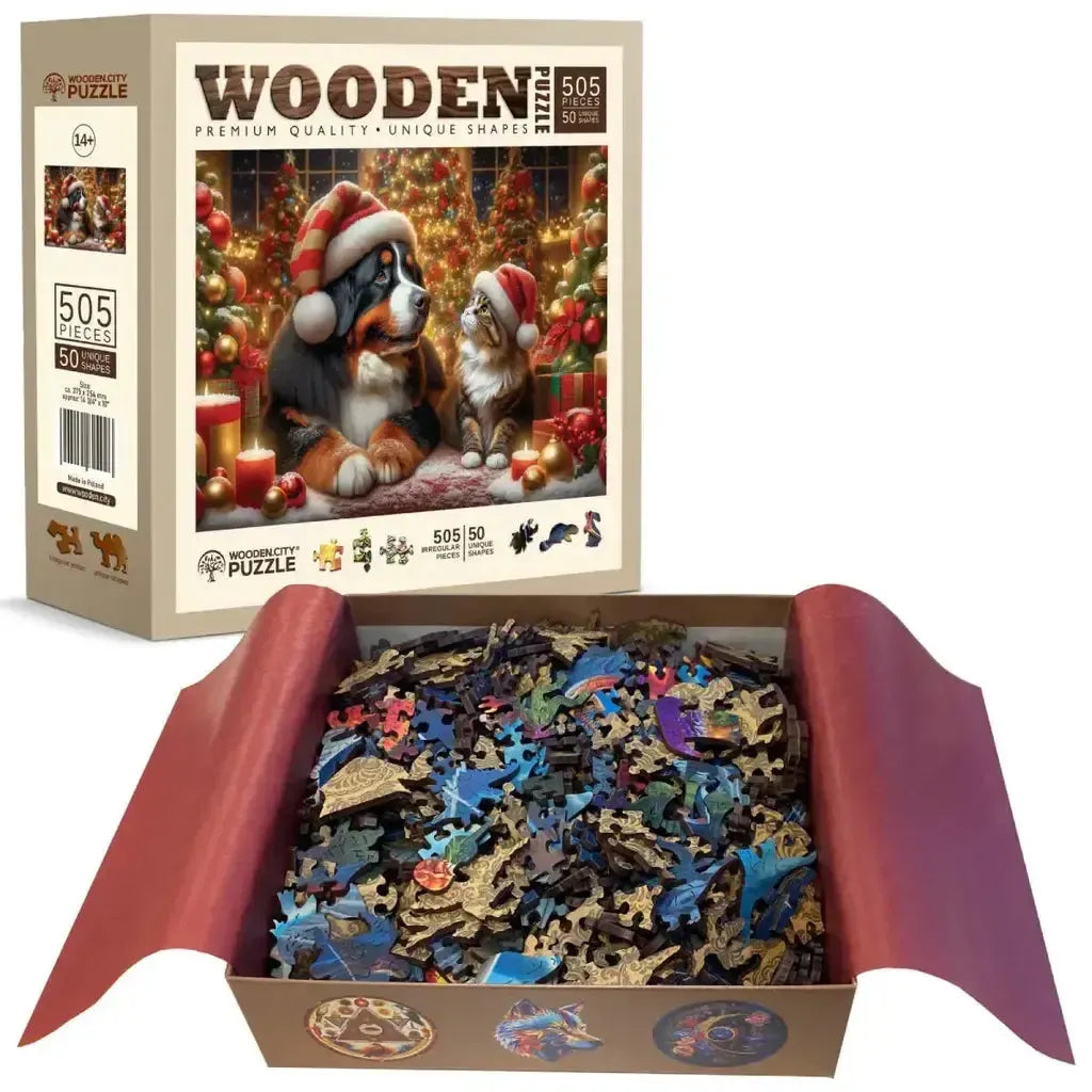 Trepuslespill Hund og Katt Julemotiv Sjarmerende Familier-Wooden City-Kvalitetstid AS