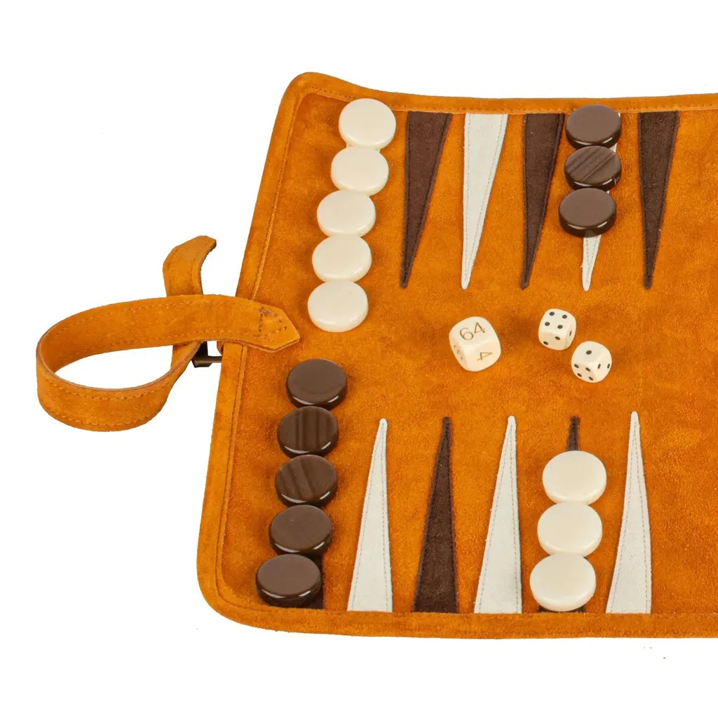 Roll-Up Backgammon | Semsket Skinn | Kanelbrun-Backgammon-Manopoulos-Kvalitetstid AS