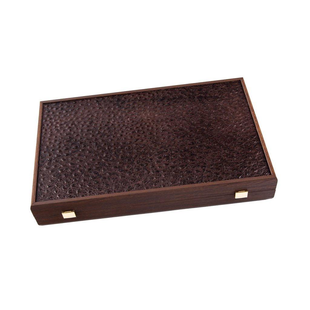 OSTRICH TOTE IN BROWN LEATHER Backgammon-Bordspill-Manopoulos-Large-Kvalitetstid AS
