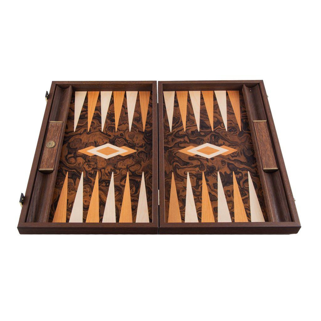 CALIFORNIA WALNUT BURL Backgammon-Bordspill-Manopoulos-Large-Kvalitetstid AS