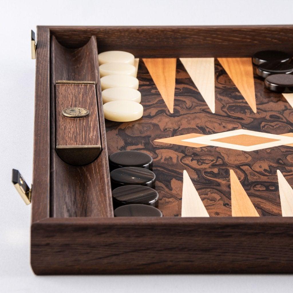 CALIFORNIA WALNUT BURL Backgammon-Bordspill-Manopoulos-Large-Kvalitetstid AS