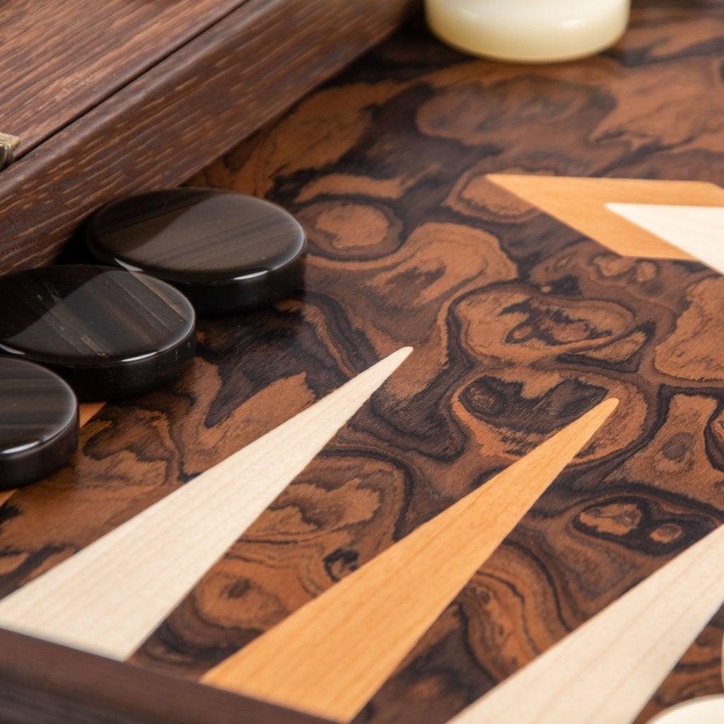 CALIFORNIA WALNUT BURL Backgammon-Bordspill-Manopoulos-Large-Kvalitetstid AS