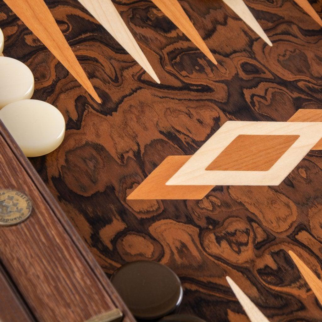 CALIFORNIA WALNUT BURL Backgammon-Bordspill-Manopoulos-Large-Kvalitetstid AS