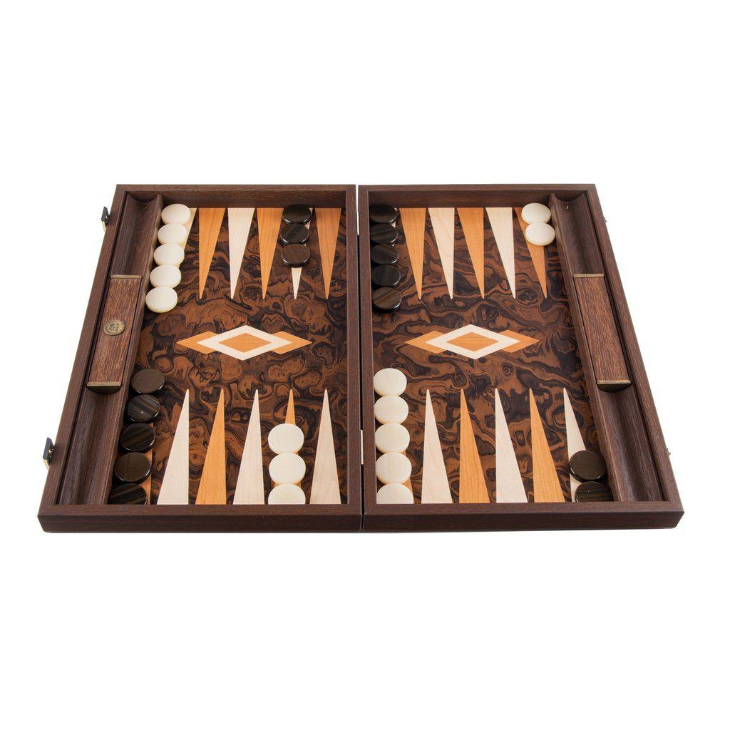 CALIFORNIA WALNUT BURL Backgammon-Bordspill-Manopoulos-Large-Kvalitetstid AS