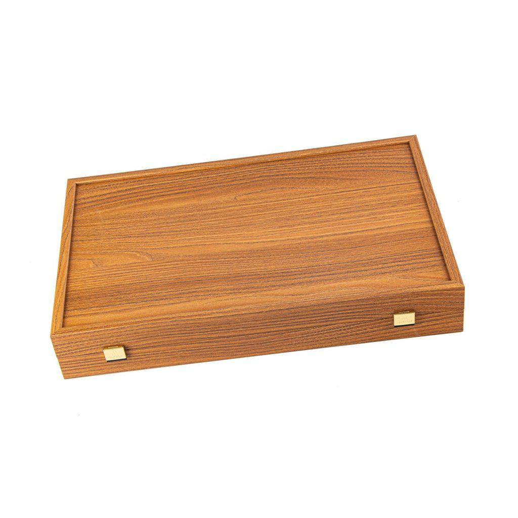 OAK-WALNUT REPLICA WOOD Backgammon with Side Racks-Bordspill-Manopoulos-Large-Kvalitetstid AS