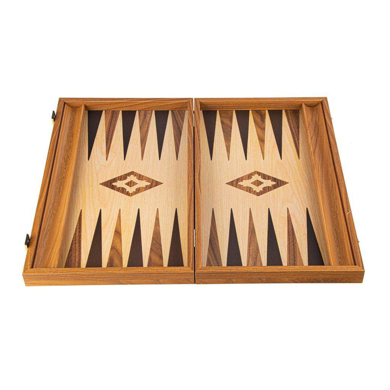 OAK-WALNUT REPLICA WOOD Backgammon with Side Racks-Bordspill-Manopoulos-Large-Kvalitetstid AS