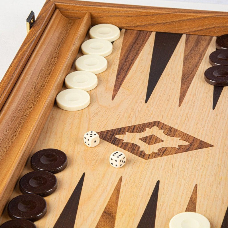 OAK-WALNUT REPLICA WOOD Backgammon with Side Racks-Bordspill-Manopoulos-Large-Kvalitetstid AS