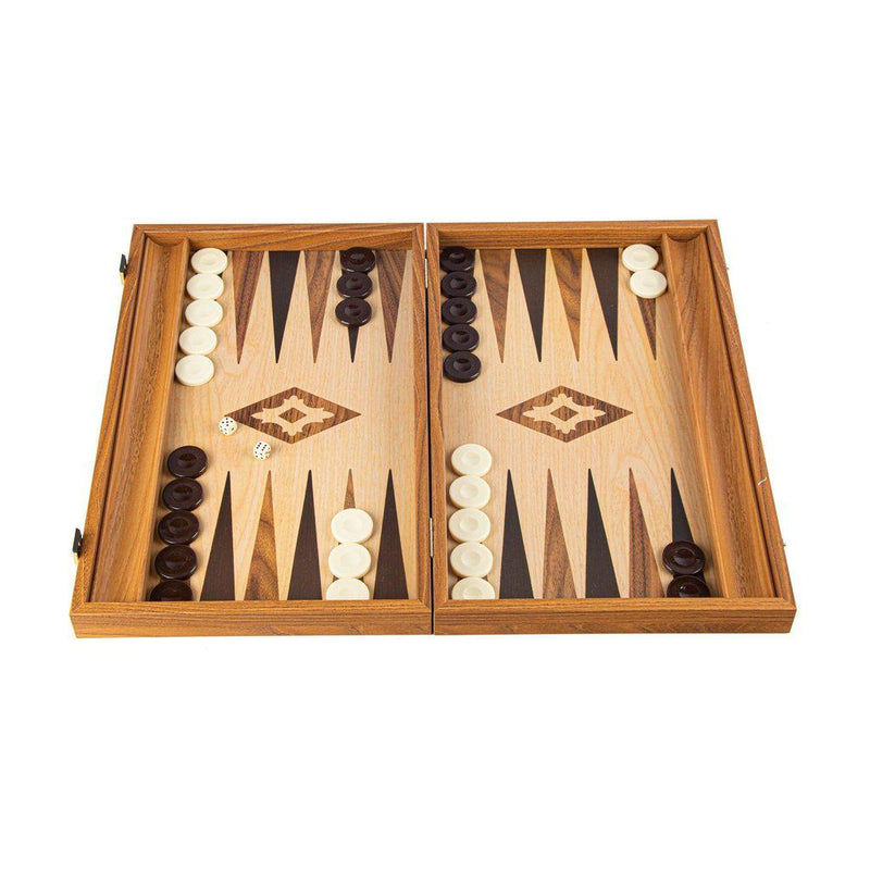 OAK-WALNUT REPLICA WOOD Backgammon with Side Racks-Bordspill-Manopoulos-Large-Kvalitetstid AS