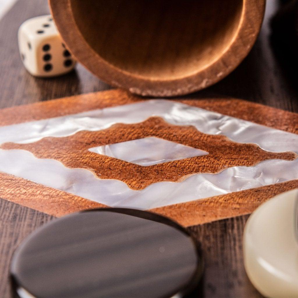 NATURAL BURL with PEARL ELEMENTS Backgammon-Backgammon-Manopoulos-Large-Kvalitetstid AS