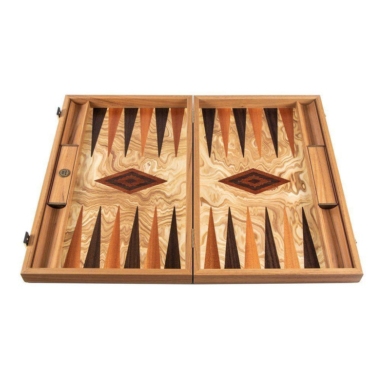 OLIVE BURL (olive wood checkers) Backgammon-Bordspill-Manopoulos-Large-Kvalitetstid AS