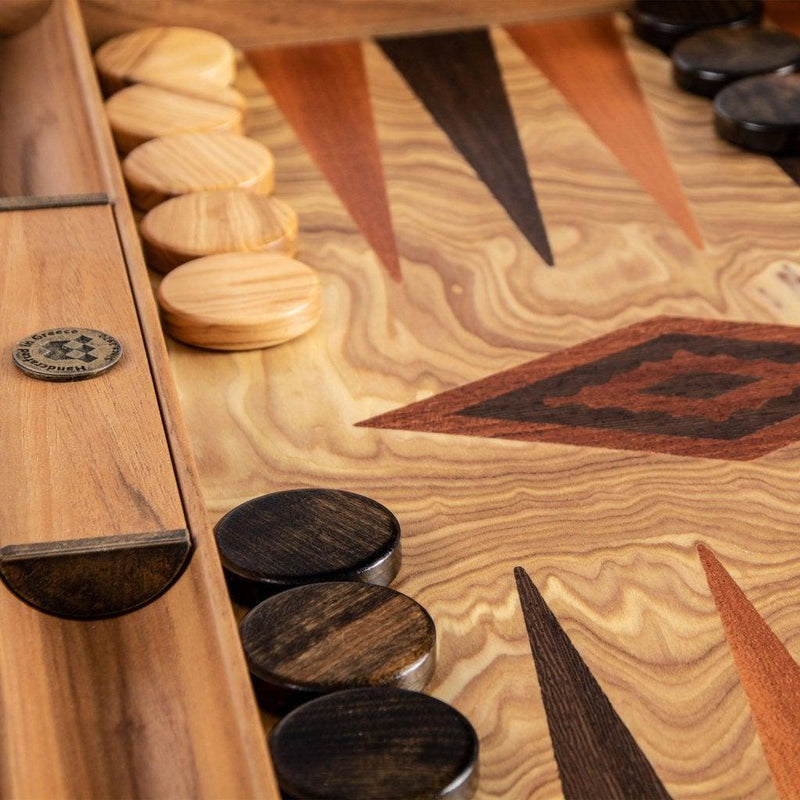 OLIVE BURL (olive wood checkers) Backgammon-Bordspill-Manopoulos-Large-Kvalitetstid AS