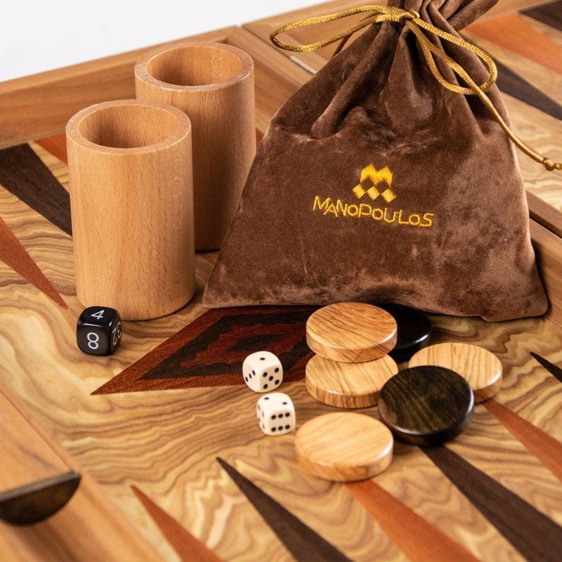 OLIVE BURL (olive wood checkers) Backgammon-Bordspill-Manopoulos-Large-Kvalitetstid AS