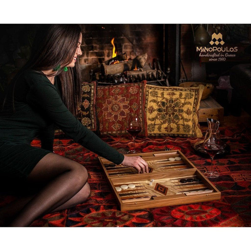 OLIVE BURL (olive wood checkers) Backgammon-Bordspill-Manopoulos-Large-Kvalitetstid AS