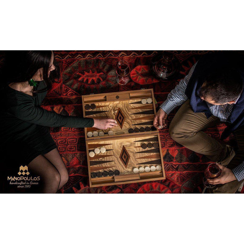 OLIVE BURL (olive wood checkers) Backgammon-Bordspill-Manopoulos-Large-Kvalitetstid AS