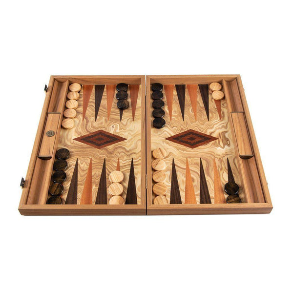 OLIVE BURL (olive wood checkers) Backgammon-Bordspill-Manopoulos-Large-Kvalitetstid AS