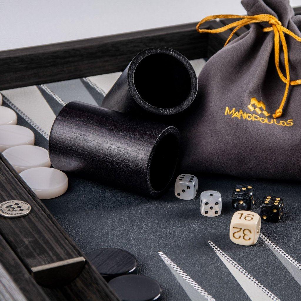 SILVER GRID TEXTURE with RUBBER PLAYING FIELD Backgammon-Bordspill-Manopoulos-Large-Kvalitetstid AS