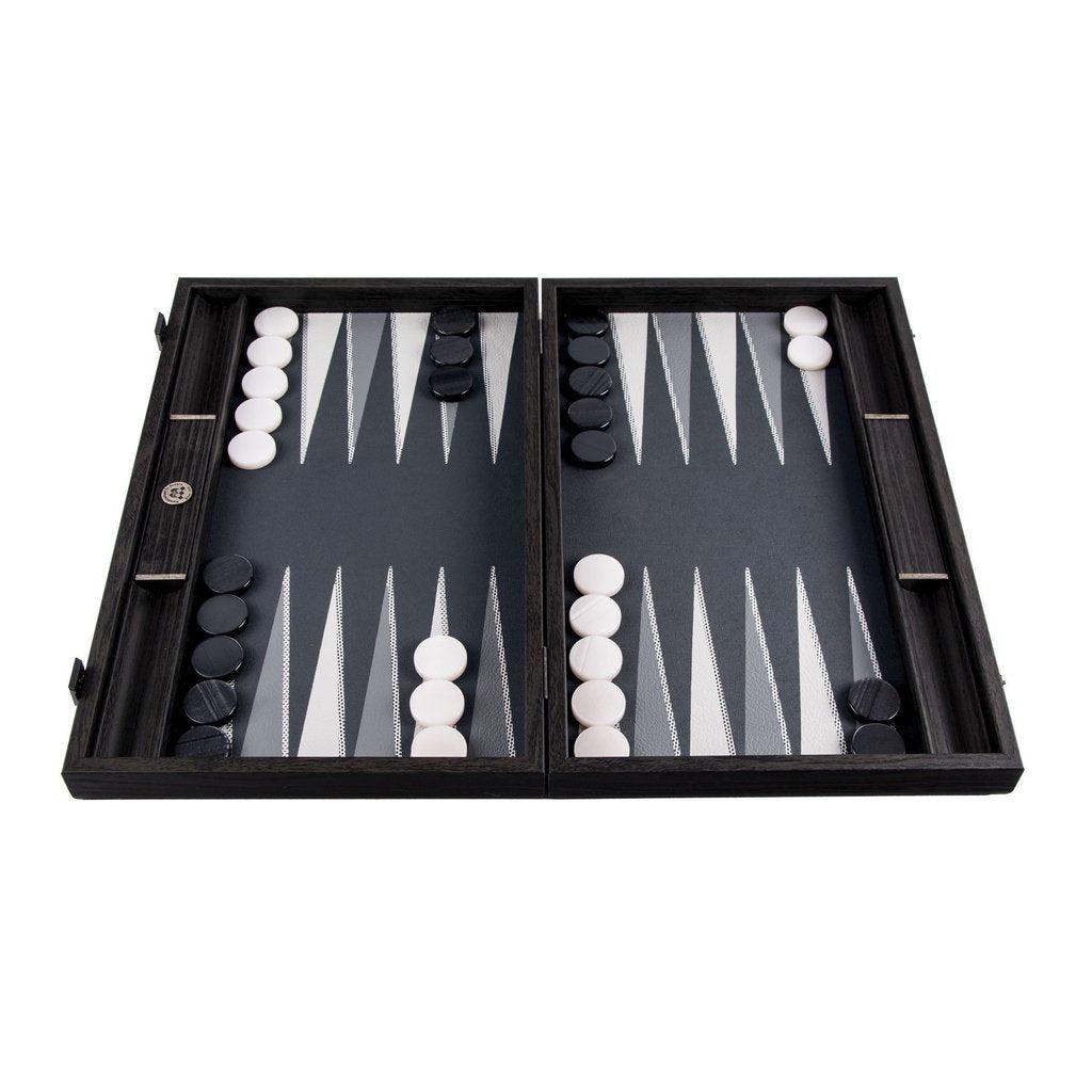 SILVER GRID TEXTURE with RUBBER PLAYING FIELD Backgammon-Bordspill-Manopoulos-Large-Kvalitetstid AS
