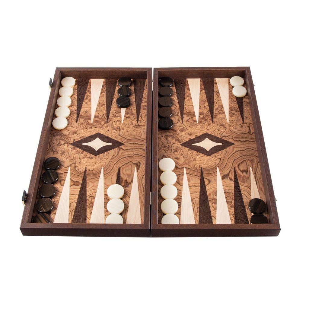 WALNUT BURL Backgammon-Bordspill-Manopoulos-Large-Kvalitetstid AS