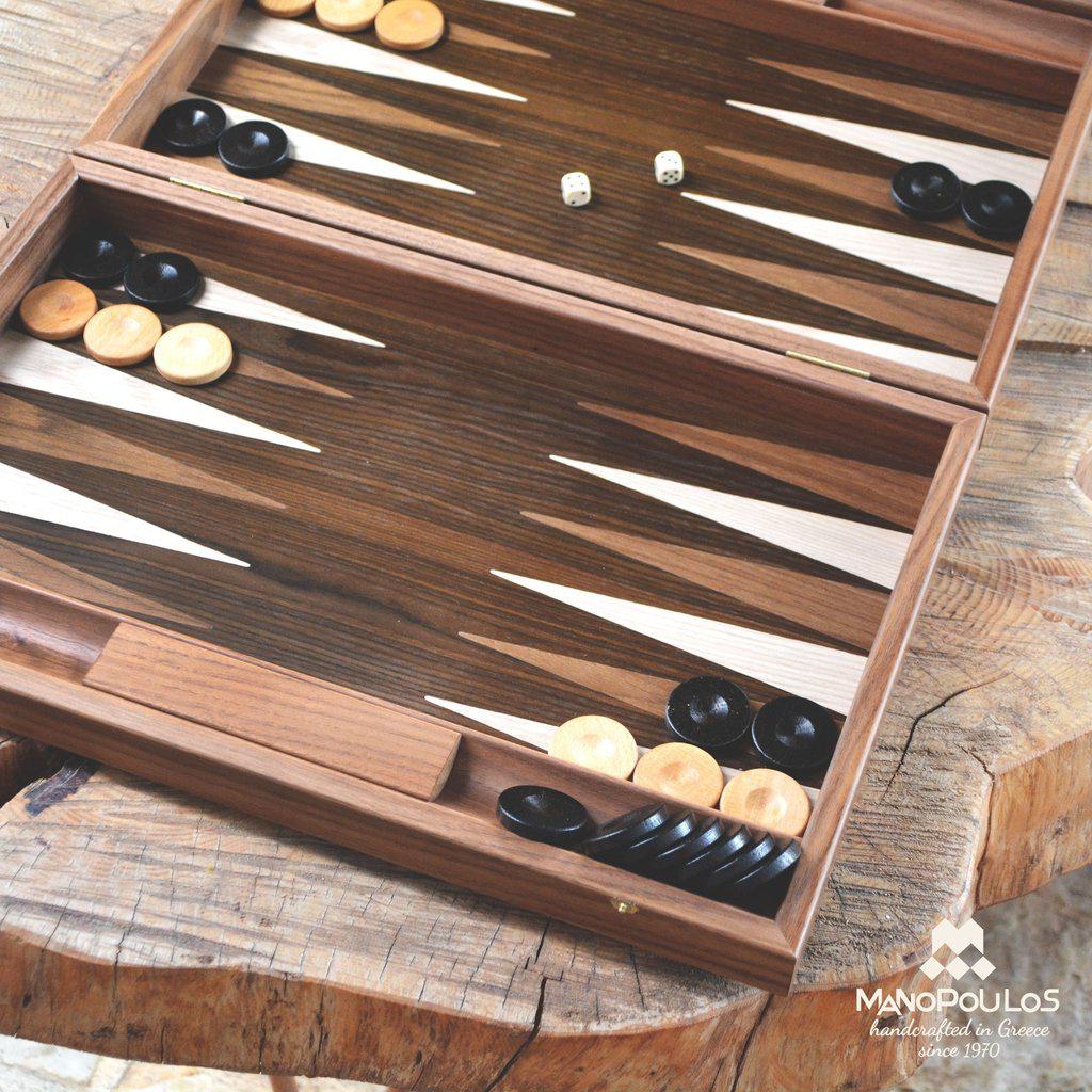 WALNUT NATURAL TREE TRUNK Backgammon-Bordspill-Manopoulos-Large-Kvalitetstid AS