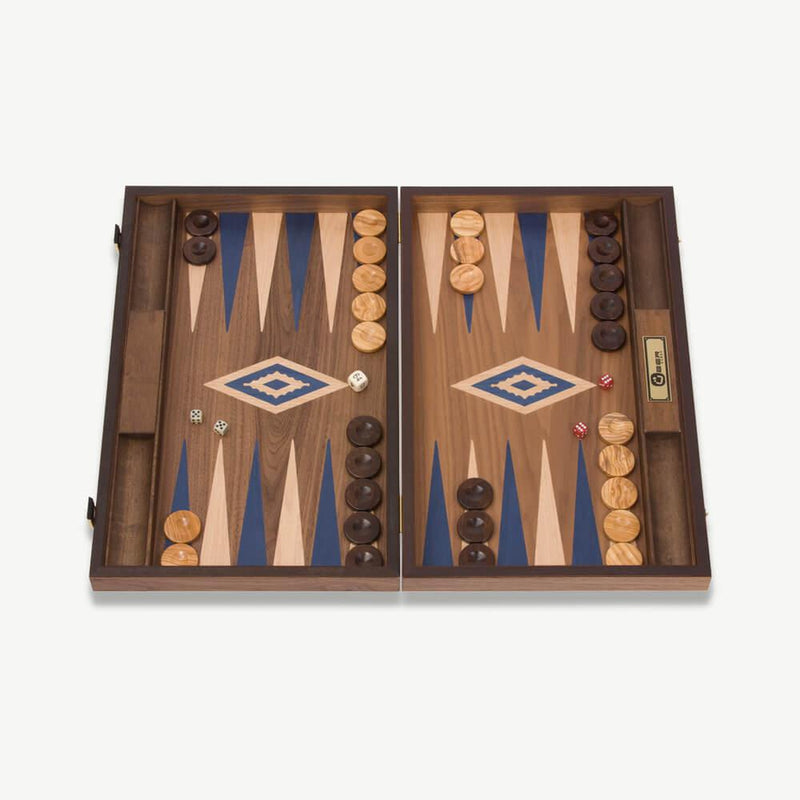 Backgammon i valnøtt (60x47 cm) - velg farge-Backgammon-Uber Games-Blå-Kvalitetstid AS