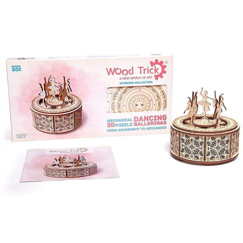 Dancing Ballerina Music Box - WoodTrick, wooden model kit, 3d wooden mechanical model, model building model kit 1