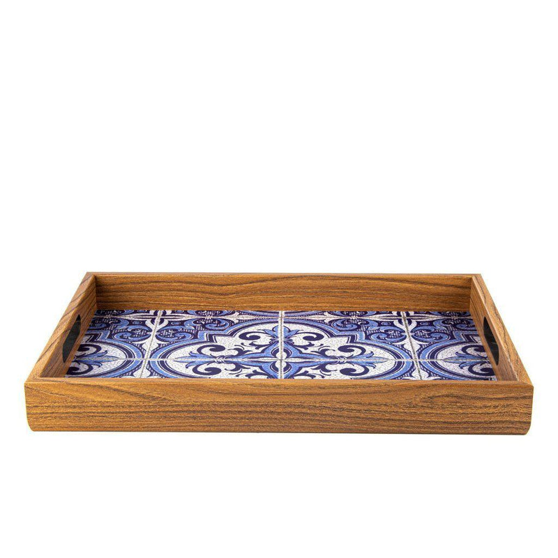 Serveringsbrett i tre med trykt motiv - BLUE MOSAIC-Decorative Objects-Manopoulos-Large-Kvalitetstid AS