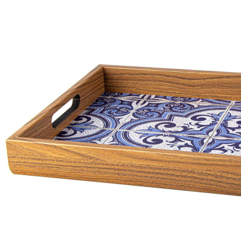 Serveringsbrett i tre med trykt motiv - BLUE MOSAIC-Decorative Objects-Manopoulos-Large-Kvalitetstid AS