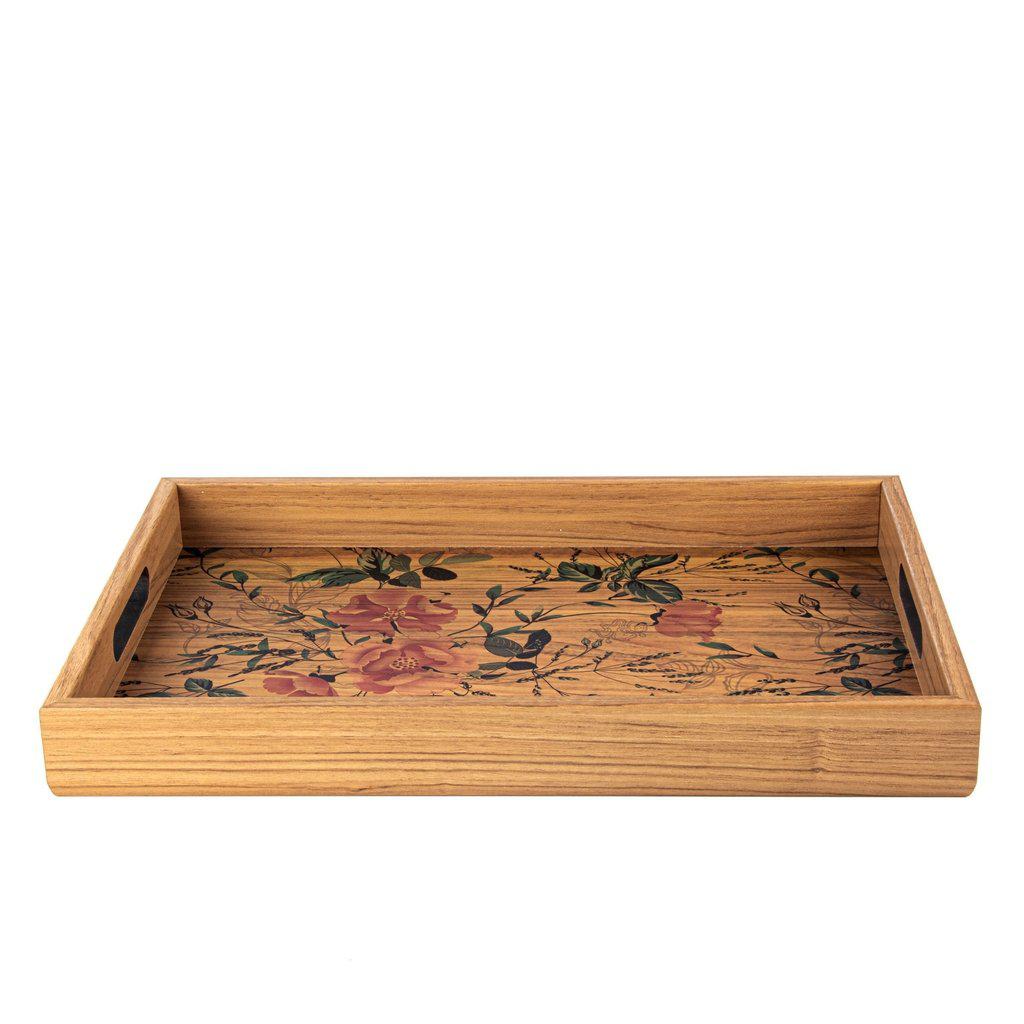 Serveringsbrett i tre med trykt motiv - FLORAL-Decorative Objects-Manopoulos-Large-Kvalitetstid AS