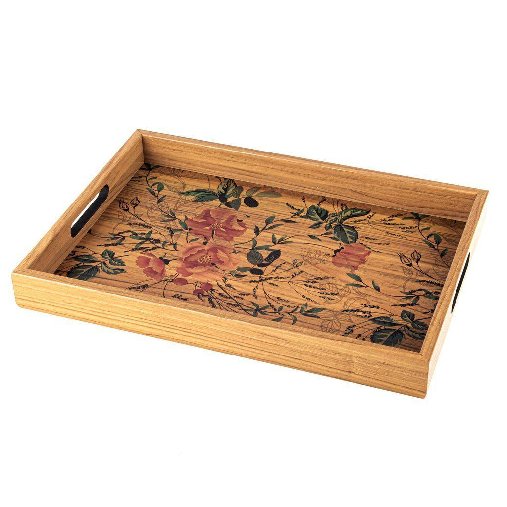 Serveringsbrett i tre med trykt motiv - FLORAL-Decorative Objects-Manopoulos-Large-Kvalitetstid AS