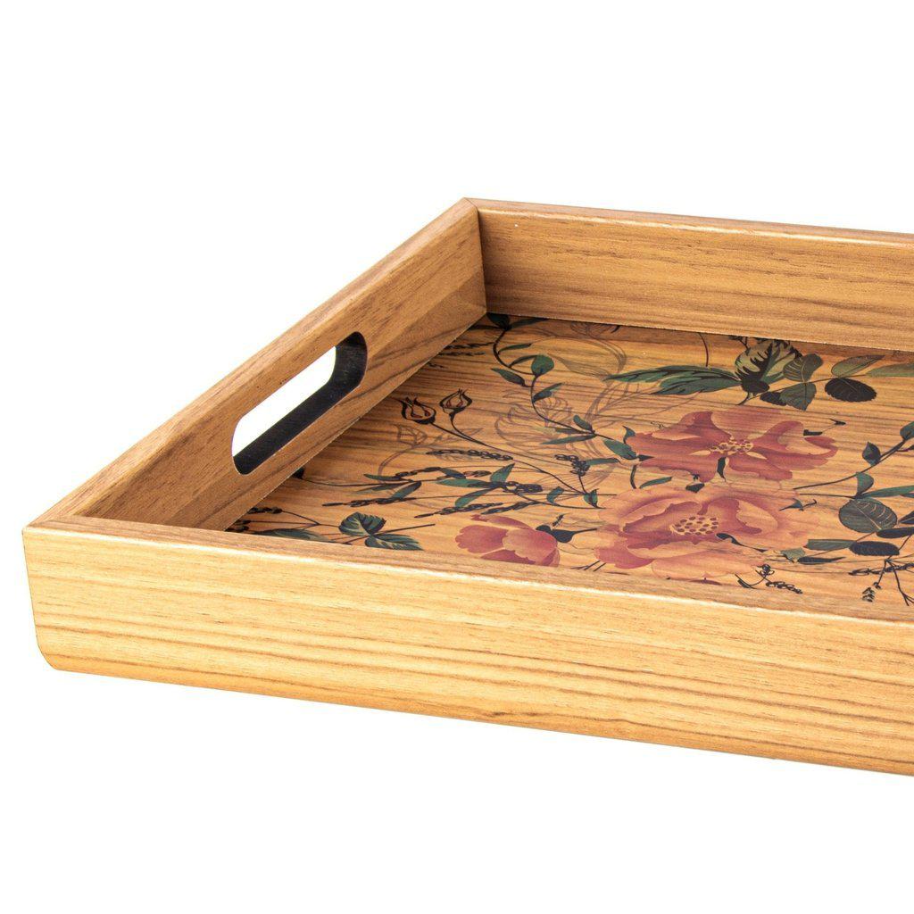Serveringsbrett i tre med trykt motiv - FLORAL-Decorative Objects-Manopoulos-Large-Kvalitetstid AS