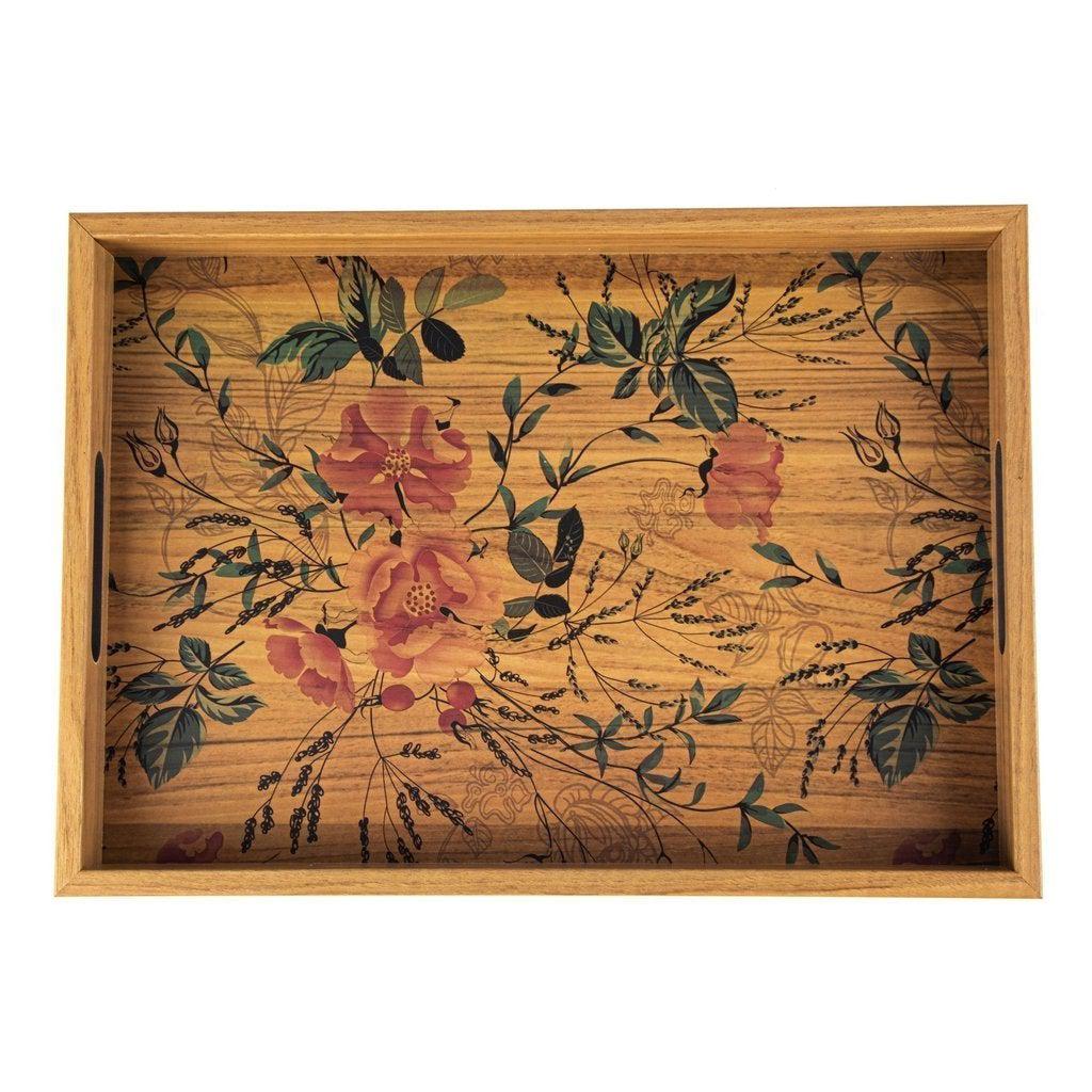 Serveringsbrett i tre med trykt motiv - FLORAL-Decorative Objects-Manopoulos-Large-Kvalitetstid AS