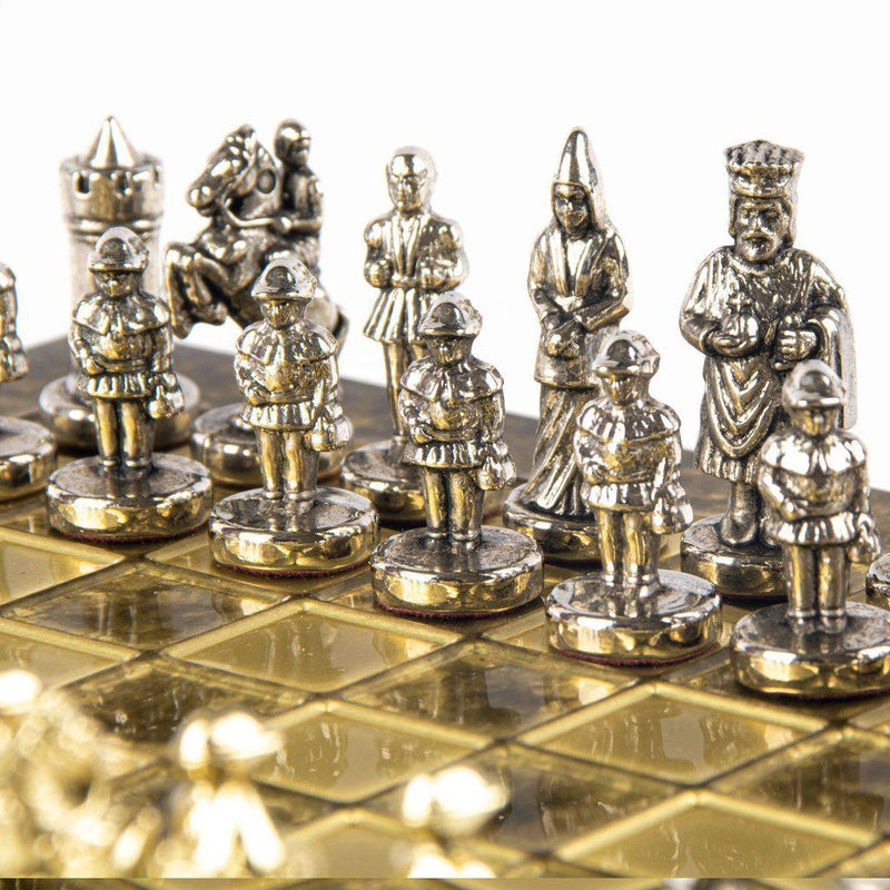 BYZANTINE EMPIRE CHESS SET with gold/silver chessmen and bronze chessboard 20 x 20cm (Extra Small)-Bordspill-Manopoulos-Blue-Extra-Small-Kvalitetstid AS