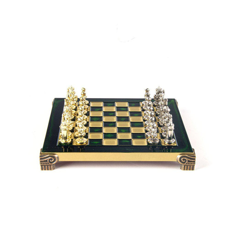 BYZANTINE EMPIRE CHESS SET with gold/silver chessmen and bronze chessboard 20 x 20cm (Extra Small)-Bordspill-Manopoulos-Green-Extra-Small-Kvalitetstid AS