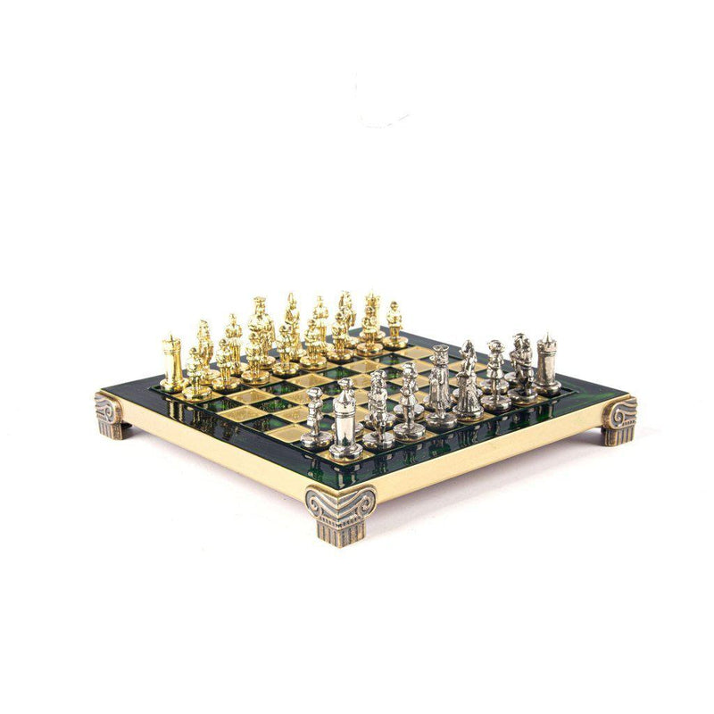 BYZANTINE EMPIRE CHESS SET with gold/silver chessmen and bronze chessboard 20 x 20cm (Extra Small)-Bordspill-Manopoulos-Blue-Extra-Small-Kvalitetstid AS