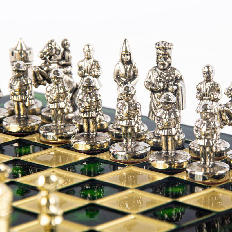 BYZANTINE EMPIRE CHESS SET with gold/silver chessmen and bronze chessboard 20 x 20cm (Extra Small)-Bordspill-Manopoulos-Blue-Extra-Small-Kvalitetstid AS